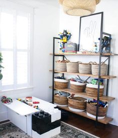 a room filled with lots of toys and baskets