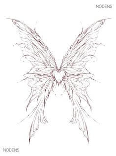 a drawing of a heart shaped wing with the words nodens on it's side