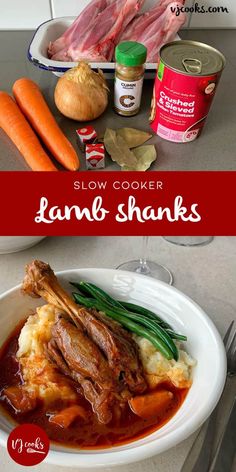 slow cooker lamb shanks with mashed potatoes and carrots