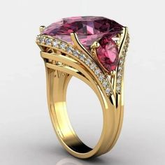 Big Purple Amethyst Ring Gold for Women Party Wedding Jewelry - Genuine - Gemstone Big Rings For Women, Amethyst Ring Gold, Unique Diamond Wedding Rings, Gem Setting, Silver Ruby Ring, Pink Garnet, Gold For Women, Gold Amethyst Ring, Statement Rings Diamond