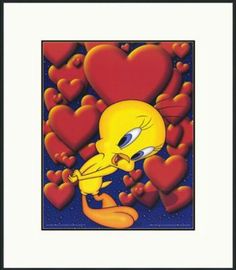 an image of a cartoon character with hearts in the background