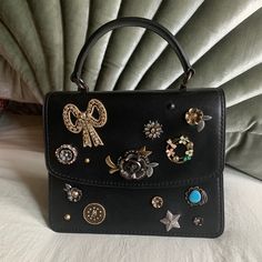 Rare And Sold Out. Never Used, But A Minor Scratch At The Back. Black Embellished Top Handle Bag, Designer Embellished Black Bags, Designer Black Embellished Bags, Luxury Embellished Shoulder Bag, Black Embellished Bags For Formal Occasions, Black Embellished Formal Bag, Formal Black Embellished Bags, Black Embellished Bags As Fashion Accessory, Designer Black Embellished Shoulder Bag