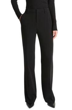 Command the room in these crisp and stretchy bootcut pants that promise classic and sharp style. Zip fly with hook-and-bar closure Front slant pockets; back welt pockets 63% polyester, 30% viscose, 7% elastane Dry clean or hand wash, line dry Imported Elegant Straight Pants For Formal Occasions, Elegant Straight Pants For Business, Elegant Straight Bottoms For Business, Elegant Straight Business Bottoms, Elegant Straight Bottoms For Formal Occasions, Elegant Straight Formal Bottoms, Elegant Formal Wide Leg Pants With Straight Silhouette, Chic Straight Formal Pants, Elegant Tailored Straight Bottoms