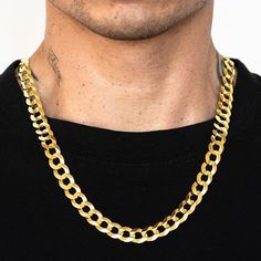 This 10k Yellow Gold Solid Curb Cuban Link Chain is a timeless and classic accessory for men who appreciate fine craftsmanship and superior quality. Made with authentic 10k yellow gold, this chain features a sleek and sturdy design that is perfect for everyday wear. The flat and closely interlocking links create a clean and polished look, while the Lobster Lock ensures that the chain stays securely fastened around your neck. This chain is perfect for both casual and formal occasions and comes in Clean Gold Jewelry, Popular Color, Cuban Link Chain, Cuban Link, Shades Of Yellow, Pure Gold, 10k Gold, Link Chain, Gold Chains