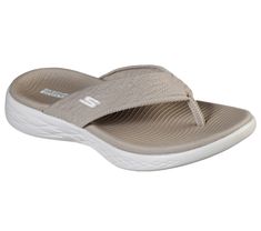 Walk with warm-weather style and comfort wearing Skechers On-the-GO 600 - Sunny. This sporty 3-point thong sandal features a soft woven mesh upper, supportive contoured Goga Mat footbed design, lightweight 5GEN cushioning and a GO RUN 600 outsole design. | Skechers Women's On-the-GO 600 - Sunny Sandals Skechers Store, Orthopedic Sandals, North And South America, Sporty Casual, Textured Waves, Wide Shoes, Navy Fashion, Skechers Women, Comfort Wear