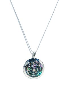 Truly a gift from the sea! This .950 sterling silver round spiral pendant necklace sparkles with the reflections of a polished natural abalone shell. Expertly inlaid around a sacred silver spiral, that special kind of curve that often appears in nature and is associated with the power of vortexes. Small variant: chain is 24" in length, and the pendant has a 1.75" diameter. Large variant chain is 23.5" in length, and the pendant has a 2.5" diameter. Handcrafted in Peru. Silver Mother Of Pearl Round Shell Necklace, Silver Mother Of Pearl Shell Necklace, Silver Round Mother Of Pearl Shell Necklace, Gift From The Sea, Tea Supplies, Necklace Shell, Spiral Pendant, Spiral Necklace, Drum Accessories