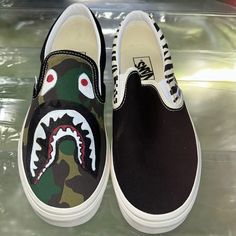 Custom Vans Size10 Black Vans Sneakers For Summer, Mens White Loafers, Vans Shoes Custom, Vans Classic Black, Teal Shoes, Vans Green, Leather Vans, Slip On Tennis Shoes, Black And White Trainers