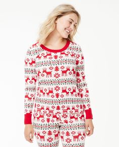 Women's Long John pajama top in our legendary soft organic cotton rib knit, complete with cheerful holiday print fit for every festive moment. • Hypoallergenic & eczema-friendly • Sensory-friendly scratch-free seams that lay flat on the skin • Like new wash after wash • OEKO-TEX® STANDARD 100 certified safe from hundreds of harsh chemicals 100% organic combed cotton rib knit Super-smooth flatlock seams Soft ribbed neck and cuffs Tops and pants offered separately for the very best fit OEKO-TEX® S Deer Pajamas, Matching Christmas Pajamas Family Hanna Andersson, Flannel Pajama Sets Women Animals, Winter Long Sleeve Sleepwear With Character Print, Hanna Andersson Pajamas Christmas, Long Johns Pajamas, Family Pjs, Long John, Matching Pjs