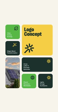 a brochure with the words logo concept in green, yellow and white colors