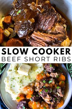 A plate of succulent slow cooker beef short ribs, garnished with fresh herbs, cooked to perfection and ready to serve. Slow Cook Short Ribs Crock Pots, Best Short Ribs Recipe Crock Pot, Beef Chuck Short Ribs Recipes Crock Pot, Slow Cooker Short Ribs Recipe Crock Pots, Short Rib Crock Pot, Beef Chuck Short Ribs Recipes, Beef Short Ribs Crock Pot, Crock Pot Short Ribs, Beef Ribs Crockpot