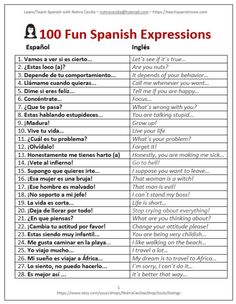 spanish expressions worksheet with words and pictures to help students learn how to use them