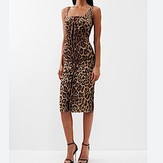 Dolce & Gabbana Leopard-Print Charmeuse Midi Dress - Multicolor. Original Price:$2295 Dolce&Gabbana Cocktail Dress In An Allover Leopard Print Scoop Neckline Sleeveless Concealed Back Zip Hem Falls Below The Knee Sheath Silhouette Silk/Spandex Made In Italy Model Is 5'10"/177cm. Fitted Leopard Print Cocktail Dress, Fitted Leopard Print Dress For Cocktail, Fitted Leopard Print Daywear Dress, Fitted Leopard Print Day Dresses, Elegant Fitted Leopard Print Dress, Fitted Leopard Print Dresses For Daywear, Elegant Leopard Print Midi Dress, Elegant Leopard Print Midi Dress For Evening, Scoop Neckline