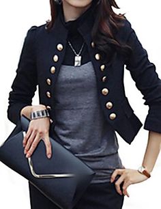 Blazer E Short, Slim Blazer, Long Sleeves Coats, Blazer And Shorts, Basic Long Sleeve, Long Sleeve Blazers, Street Chic, Military Fashion, Blazers For Women