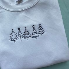 Christmas Tree Embroidered Sweatshirt  Thread colour can be personalised  50 Cotton 50 Polyester Tree Doodles, Christmas Tree Simple, Doodles Simple, Clothes Tree, Quilt Stitches, Christmas Tree Embroidery, Tree Doodle, Crazy Quilt Stitches, Trendy Sweater