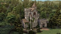 an artist's rendering of a castle in the woods