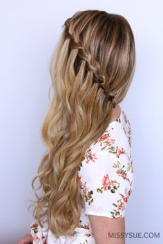 This tutorial is long over, loooooong overdue. I featured this style as a step-by-step tutorial in my very first hair series “20 Braids for Spring” and mistakenly made a promise to create a video tutorial for it. Obviously I never did and long story short, I… Waterfall Braid Tutorial, Waterfall Braid Hairstyle, Waterfall Braid, Half Up Half Down Hair, Wedding Hairstyles For Long Hair, Down Hairstyles, Trendy Hairstyles, Braid Styles, Hair Lengths