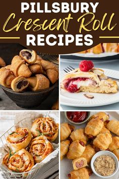 the collage shows different types of desserts and pastries, including croissant rolls