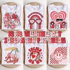 six valentine's day shirts with the words, love bug and other designs on them