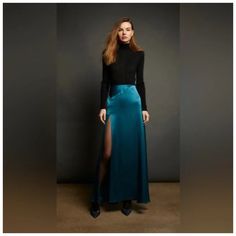 Nonchalant Label Satin Teal Blue Kennedy Maxi Skirt Teal Size Xs And Med Nwt $492.00 As Seen On Me In Nyc (My Skirt) This Listing Is A Stocked Piece Nwt Stretchy Waistband 100% Polyester Made In Usa Dry Clean Only Unlined Elastic Waistband Thigh High Side Slant Sateen Fabric Pullover Tags: Designer Runway Sexy Vacation Resort Cruise Solid Minimalist Elegant Chic Sophisticated Evening Cocktail Statement Unique Flattering Revolve Shopbop Intermix Farfetch Summer Spring High End Celebrity Summer As Teal Skirt, Satin Maxi Skirt, Skirt Trends, Fashion Buyer, Long Maxi Skirts, Evening Cocktail, Satin Maxi, Elegant Chic, Satin Skirt