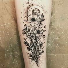 Sophisticated Wildflower Tattoo Designs Celtic Arm Tattoos For Women, Full Moon And Flower Tattoo, Simple Pretty Tattoos, You Belong Among The Wildflowers Tattoo, Field Of Flowers Tattoo, Wildflower Tattoo Design, Wildflower Tattoo, Flower Tattoo Shoulder