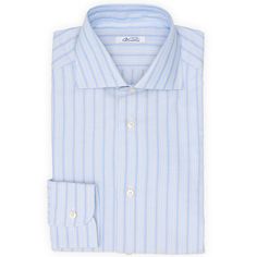 Original Retail Price: €320 NEW EU Size: 38 US Size: 15 Color: Sky Blue Striped Pattern 100% Cotton Broadcloth Fabric Spread Collar Standard Cuff Slim Fit Australian mother of pearl buttons Made in Italy Measurements Neck: 15" Chest: 43" Back Length: 31" Sleeve Length: 23.5" This product is located in our EU warehouse. Luxury Blue Cotton Shirt, Summer Blue Dress Shirt With Buttons, Elegant Blue Slim Fit Shirt, Elegant Slim Fit Blue Shirt, Luxury Blue Shirt With Spread Collar, Elegant Blue Dress Shirt For Office, Elegant Light Blue Business Dress Shirt, Elegant Light Blue Dress Shirt For Business, Elegant Blue Semi-formal Dress Shirt