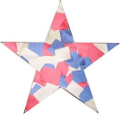 a red, white and blue star hanging from a string