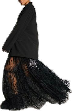 Ropa Upcycling, Black Lace Fabric, Black Lace Skirt, Maxi Lace Skirt, Jacquard Skirt, Lace Midi Skirt, Long Skirts For Women, Looks Street Style, Elegant Skirt