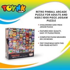 the toynk puzzle for adults and kids is shown in front of a colorful background