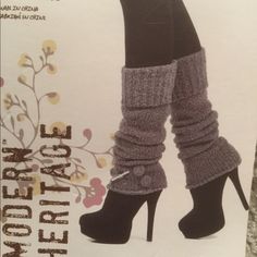 Super Super Cute Especially With A Pair Of Heels. They Are Grey Knit Leg Warmers With Two Buttons On The Bottom. Cute Tall Boots, Vintage Leg Warmers, Leg Warmers Over Heels, Layered Leg Warmers, Heels And Leg Warmers, Heel With Socks, Fall Heels Outfit, Crochet Thigh High Leg Warmers, Leg Warmers With Heels