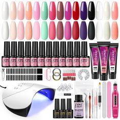 PRICES MAY VARY. 【40Pcs Gel Nail Polish Kit】Gel nail polish kit with u v light includes 12pcs gel nail polish , 3pcs poly nail extension gel, nail drill , 36W nail lamp, base coat glossy/matte top coat ,nail decorations rhinestones, professional nail art tools.The gel nail polish kit for beginners with everything is comprehensive in content and is suitable for novices and experienced people. 【Fast Dry Nail lamp】36W nail lamp has 12pcs beads, which can help nail art dry quickly and save time.Ther Color Change Nail Polish, Gel Set, Nail Art Gel, Acrylic Nail Kit, Nail Drill Machine, Gel Nail Kit, Nail Polish Kits, Gel Nail Polish Set, Manicure Kit