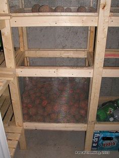 the shelves are made out of wood and mesh