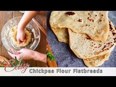 two pictures with different types of food in them and the words easy chickpea flour fatbreads