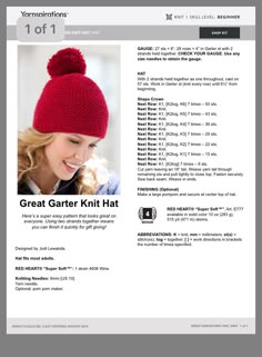 a knitting pattern for a knitted hat with a pom - pom