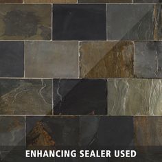 the words enhance sealer used are in front of an image of different colored stone tiles