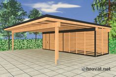 a 3d rendering of a carport in the middle of a park with lots of trees