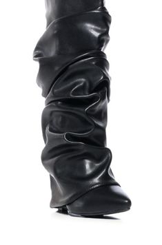 **FINAL SALE - NO EXCHANGES OR RETURNS**  Step out in style with the ZUMMA-Black Wedge Boot. Crafted from luxurious black faux leather, this timeless pointed toe boot features a contemporary ruched fold over silhouette and chic wedge heel. An elegant wardrobe staple, perfect for elevating any look!   Mid Calf Shaft Wedge Heel 14” Shaft Height 17.5" Shaft Circumference 3.75” Heel Height Wedge Boots Outfit, Elegant Wardrobe, Black Flat Boots, Black Wedge Boots, Fold Over Boots, Pretty Shoes Sneakers, Wedge Heel Boots, Azalea Wang, Girly Shoes