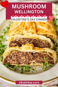 This stunning mushroom wellington will make your Valentine's Day dinner unforgettable! A savory mushroom filling, seasoned with roasted garlic, thyme, and Parmesan cheese, is wrapped in golden, flaky puff pastry for a show-stopping dish. Perfect for vegetarians yet loved by carnivores, this elegant recipe is worthy of any special occasion. Serve it as the centerpiece of your holiday table or a romantic dinner for two. Pin it now for an unforgettable meal! Mushroom Wellington Vegetarian, Vegetarian Wellington, Mushroom Filling, Mushroom Wellington, Wellington Recipe, Vegetarian Thanksgiving Recipes, Dried Porcini Mushrooms, Recipe Vegetarian, Roasted Chestnuts