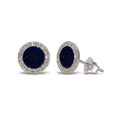 Diamond Halo Lapis Stud Earring In 14K GoldDiamond Information: 32 diamonds .10 cts Stone Information: 2 blue lapis .51 cts Size & Dimensions: Diameter 6.44 mm m Gold: White, yellow and rose gold d Delivery: one available in 14k rose gold Classic Round Lapis Lazuli Jewelry, White Gold Sapphire Earrings With Pave Setting, Royal Blue Lapis Lazuli Jewelry, Royal Blue Round Lapis Lazuli Jewelry, Royal Blue Round Brilliant Cut Jewelry, Royal Blue Lapis Lazuli Round Jewelry, Royal Blue Round Jewelry With Brilliant Cut, Blue Sterling Silver Earrings With Pave Setting, Blue Round Jewelry With Pave Setting