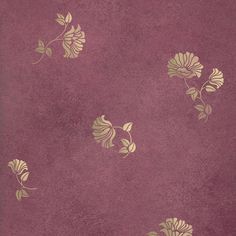 a purple and gold wallpaper with flowers on the left hand side in an ornate pattern