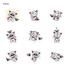 cartoon character stickers with various expressions and shapes to make it look like they are doing something