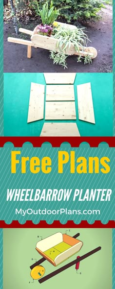 the instructions for how to make a wheelbarrow planter with wood planks