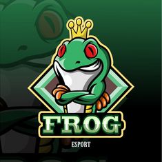 frog mascot with crown on his head logo design for sport team or competition, illustration