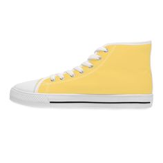 With these women's High Top Sneakers, you can keep your footwear simple! These renowned shoes initially reached the stores in 1957 as the 'Oxford,' and they still have the same style today that they had back then. These canvas trainers include an yellow canvas top for comfort and flexibility, as well as the striped midsole for a distinctive style. Other features include: .: Breathable polyester canvas.: Hi-poly deodorant memory foam insoles.: EVA shock-absorbing layer.: Durable rubber outsole Si Yellow Casual Sneakers With Rubber Toe Cap, Casual Yellow Sneakers With Rubber Toe Cap, Yellow High-top Sneakers With Rubber Toe Cap, Yellow Canvas High-top Sneakers With Vulcanized Sole, Classic Yellow Sneakers With Rubber Sole, Classic Yellow Sneakers With Gum Sole, Classic Yellow Sneakers With Round Toe, Sporty Yellow Sneakers, Yellow Low-top Sneakers With Rubber Toe Cap