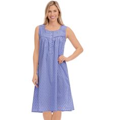 This Lovely Sleeveless Nightgown Features A Pretty Eyelet Design, Textured Dot Pattern, Lace Detailing Trim Around The Top And Bust, Plus A Button Placket. Soft Gathers At The Bust Give It An Easy And Comfortable Fit. Approx. 40"L. Machine Wash. Cotton; Imported. Choose: Lavender Or Light Blue. Available In: M(10-12), L(14-16), Xl(18-20) Or Xxl(22-24). Purple Sleeveless Nightgown For Bedtime, Purple Sleeveless Sleepwear, Purple Sleeveless Sleepwear For Sleepover, Purple Sleeveless Bedtime Dress, Purple Sleeveless Dress For Bedtime, Sleeveless Nightgown, One Piece Clothing, Collections Etc, Floral Knit