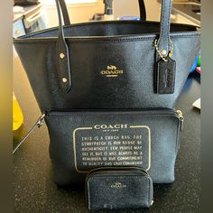 This Is A Great Work Bag That I Used 3 Times Tops. The Matching Clutch Is Great For Makeup In Your Bag And The Wallet Is Tiny Enough To Fin In A Satchel. Coach Bags With Card Slots For Daily Use, Coach Travel Bag With Card Slots, Coach Bags With Card Slots For Travel, Coach Rectangular Bags With Card Slots, Coach Leather Bags With Card Slots, Black Wallet With Removable Pouch Satchel Style, Black Wallets With Removable Pouch, Coach Pouch With Card Slots, Coach Bags With Card Slots For Gift