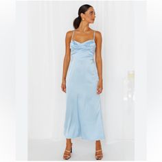 Nwt E82-16 Blue Slip Dress, Green Wrap Dress, Grey Gown, Cold Shoulder Maxi Dress, Fame And Partners, Angel Dress, Chiffon Evening Dresses, White Chiffon, Maxi Slip Dress