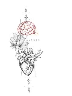 a drawing of a human heart and flowers