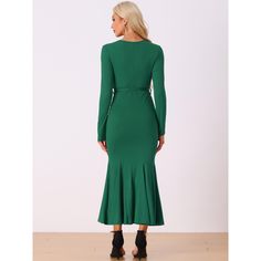 The Allegra K Bodycon Long Maxi Dress features a high waist, long sleeves, and a belted design. The floor-length hem and fake wrap style add elegance, making it perfect for parties. The fishtail hem provides a timeless charm, while the solid color ensures you stand out. Pair it with high heels and a clutch for a complete look. Maxi Dress With Belt, Open Back Maxi Dress, Orange Ombre, Dress With Belt, Midi Dress With Sleeves, Long Maxi, Long Maxi Dress, Wrap Style, Floor Length