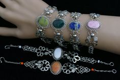 Unique style bohemian bracelets.  Metal & Real stones beads White: White onyx Pink: Andean stone Light green: serpentine stone Green: chrysocolla stone Blue: Sodalite stone Orange: Jasper Turquoise: turquoise Black: Obsidian or onyx Brown: tiger's eye stone A great gift for her or to keep it for yourself, adorn your jewelry collection with an exotic hand-crafted jewelry! I can add 1/2 inch extension free of charge under request, please make a note with your order. Thank you! Bohemian Nickel-free Crystal Bracelet With Round Beads, Bohemian Silver Crystal Bracelet With Gemstone Beads, Silver Bohemian Bracelets With Natural Stones, Bohemian Silver Bracelets With Natural Stones, Bohemian Nickel-free Beaded Metal Bracelets, Silver Beaded Bracelets Bohemian Style, Bohemian Silver Beaded Bracelets With Gemstones, Bohemian Silver Beaded Gemstone Bracelets, Bohemian Wire Wrapped Crystal Bracelet With Round Beads