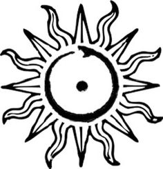 a black and white drawing of a sun